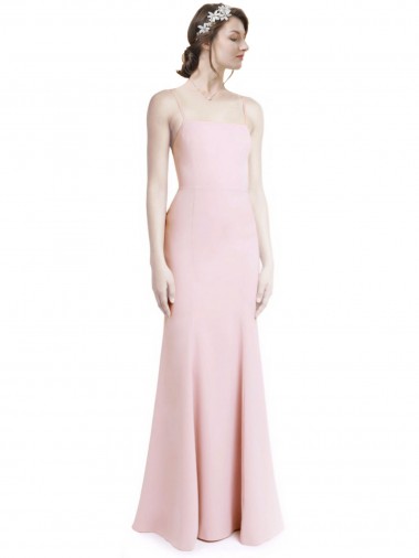 Shop Square Neck Criss Cross Open Back Slim Crepe Bridesmaid Dress / Prom Dress with Spaghetti Straps Montreal