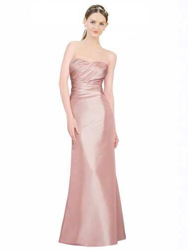 Shop Long Strapless Formal Stretch Satin Bridesmaid Dress / Prom Dress with Pleats and Low Back Montreal