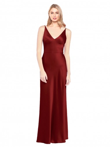 Shop Full Length Long Formal Stretch Satin Slip Bridesmaid Dress / Prom Dress V-Back Montreal