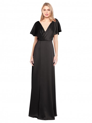 Shop Cap Sleeves Open Back Long Formal Stretch Satin Bridesmaid Dress / Prom Dress Montreal