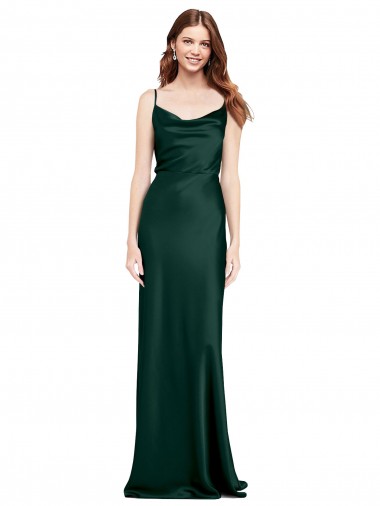 Shop Fitted Cowl Neck Long Formal Stretch Satin Slip Bridesmaid Dress / Prom Dress with V-Back Montreal