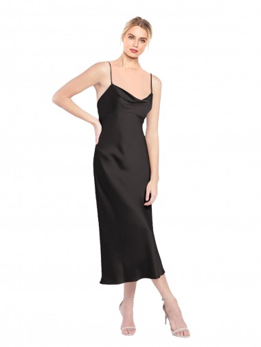 Shop Cowl Neck Midi Length Short Cocktail Formal Stretch Satin Slip Bridesmaid Dress / Prom Dress Montreal