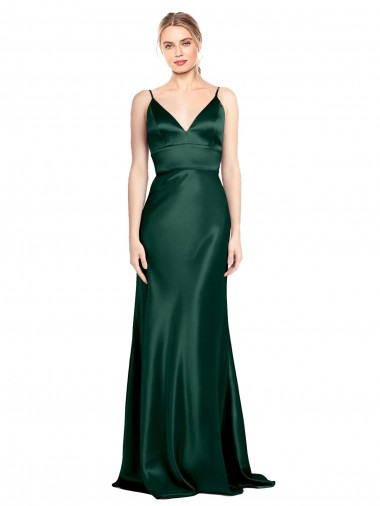 Shop High V-Neck Long Full Length Sheath Formal Stretch Satin Bridesmaid Dress / Prom Dress Montreal