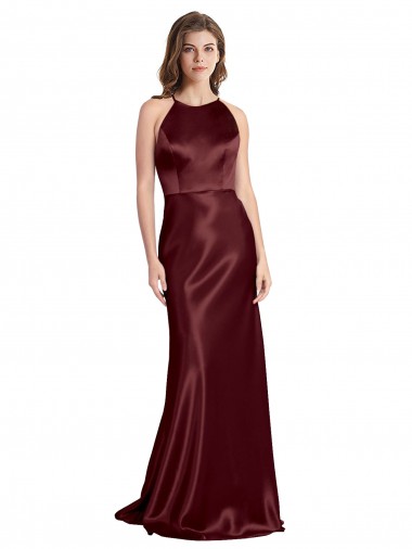 Shop High Neck Halter Long Sleeveless Formal Stretch Satin Bridesmaid Dress / Prom Dress with Strappy Back Montreal