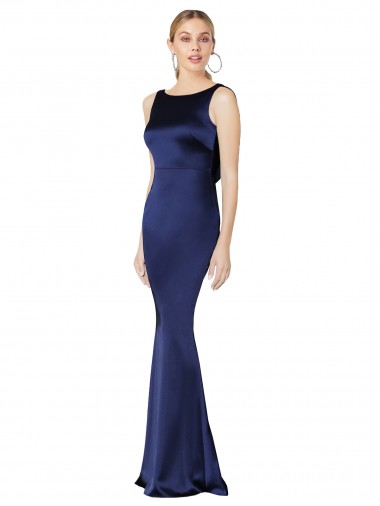 Shop Sheath High Neck Formal Stretch Satin Bridesmaid Dress / Prom Dress Low Back Montreal