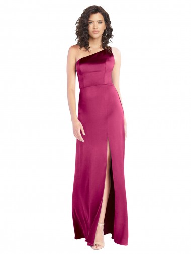 Shop Sleek One Shoulder A-Line Long Formal Stretch Satin Bridesmaid Dress / Prom Dress with Spaghetti Straps Back Montreal