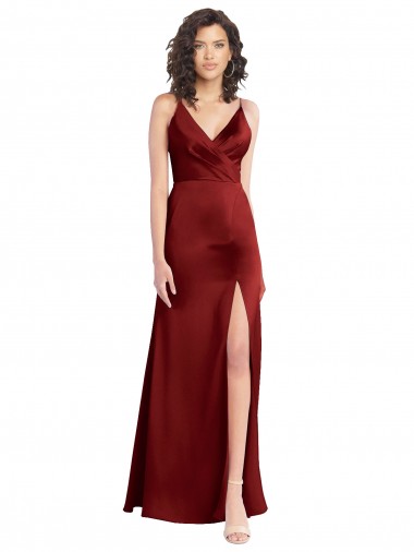 Shop Faux Surplice Neckline Long Slim A-Line Formal Stretch Satin Bridesmaid Dress / Prom Dress Montreal