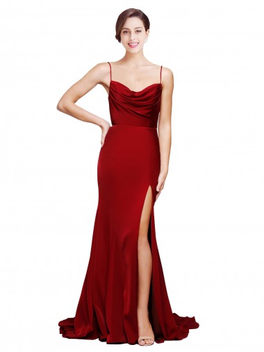 Shop Cowl Front Neck Sweep Train Formal Stretch Satin Bridesmaid Dress / Prom Dress with High Side Split Montreal