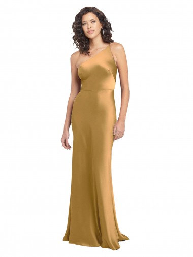Shop One Shoulder Long Floor Length Formal Stretch Satin Slip Bridesmaid Dress / Prom Dress Montreal