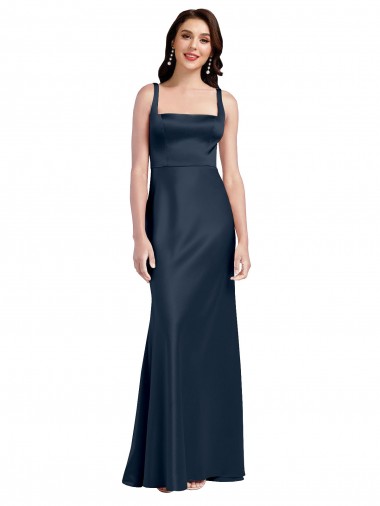 Shop Square Neck A-Line Long Formal Stretch Satin Bridesmaid Dress / Prom Dress with Wide Straps Montreal
