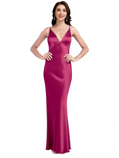 Shop V-Neck Spaghetti Straps Slim Formal Stretch Satin Bridesmaid Dress / Prom Dress with Low Scoop Back Montreal