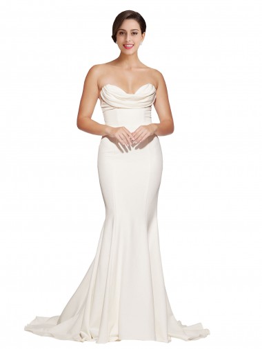 Shop Strapless Cowl Neck Sweep Train Formal Stretch Satin Bridesmaid Dress / Prom Dress Montreal