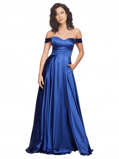 Shop Ball Gown Off the Shoulder Sweetheart Formal Stretch Satin Bridesmaid Dress / Prom Dress Montreal