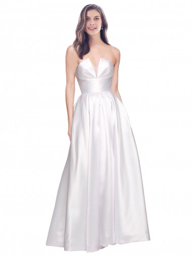 Shop Full Length Strapless V-Cutout Formal Stretch Satin Bridesmaid Dress / Prom Dress Montreal