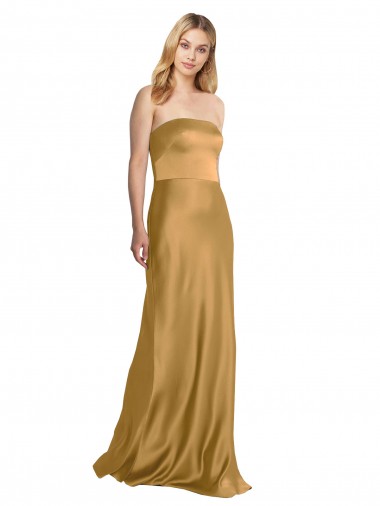 Shop Sleek Strapless Long A-Line Formal Stretch Satin Bridesmaid Dress / Prom Dress Montreal