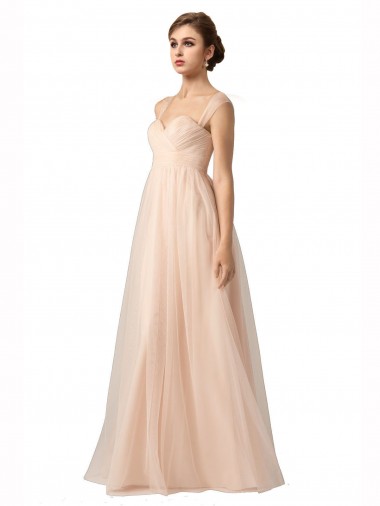 Shop Illusion Sleeves Tulle Bridesmaid Dress with Shirred Bodice and Sweetheart Neckline Montreal