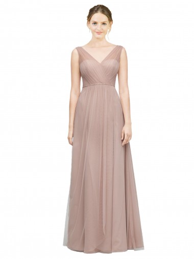 Shop Full Length Draped Long V-Neck Tulle Bridesmaid Dress Montreal