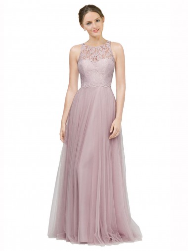 Shop High Neck Long Tulle Bridesmaid Dress with Lace Bodice Montreal