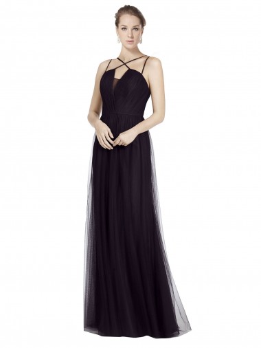 Shop High Neck Long A-Line Tulle Bridesmaid Dress Montreal