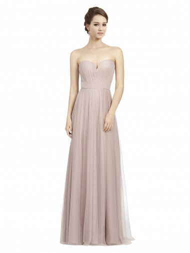 Shop Long Strapless Tulle Bridesmaid Dress with Pleated Bodice Montreal