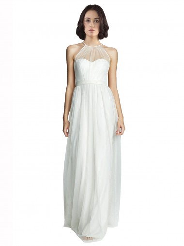 Shop High Neckline Long Tulle Bridesmaid Dress with Illusion Front Montreal