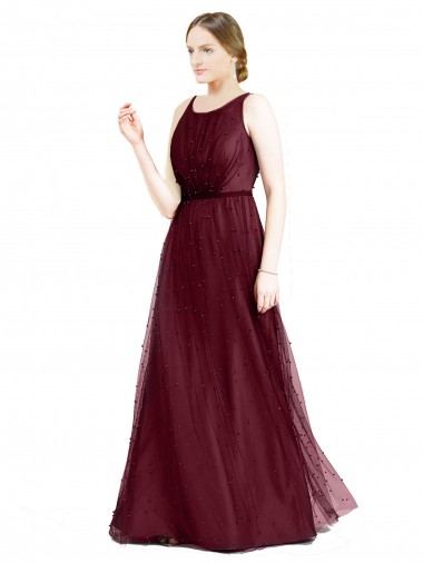 Shop Sleeveless Boat Neck Long Pearl Tulle Bridesmaid Dress with Keyhole Back Montreal