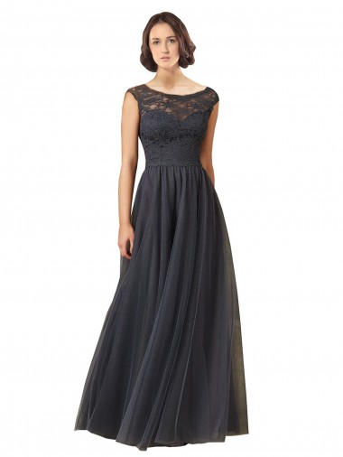 Shop Long Bateau Tulle Bridesmaid Dress with Lace Bodice Montreal