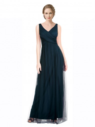 Shop Full Length Long Tulle Bridesmaid Dress with V-Neck Criss-Cross Ruched Top Montreal