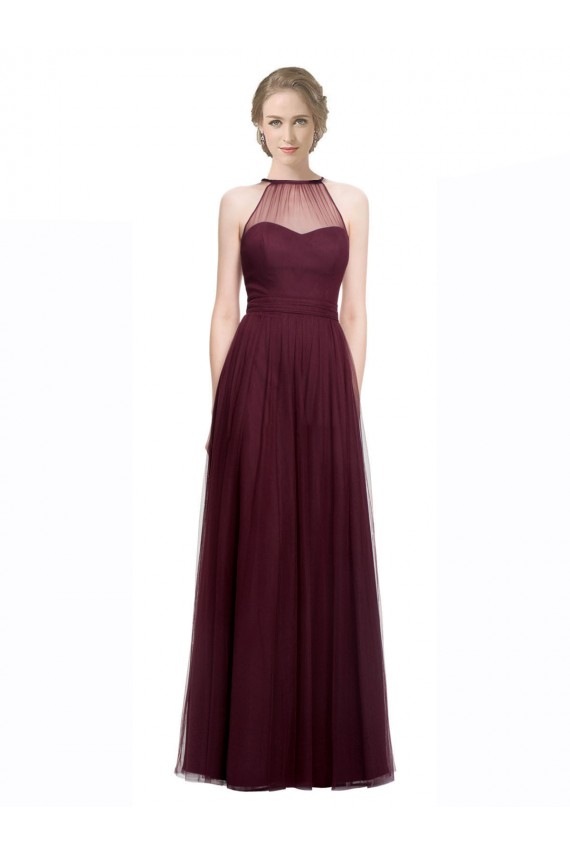 Full Length Soft Tulle Spaghetti Strap Bridesmaid Dress
