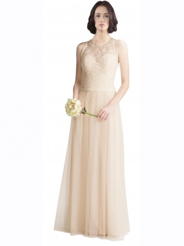 Shop Full Length Tulle Bridesmaid Dress with Corded Lace Over Sweetheart Neckline Montreal
