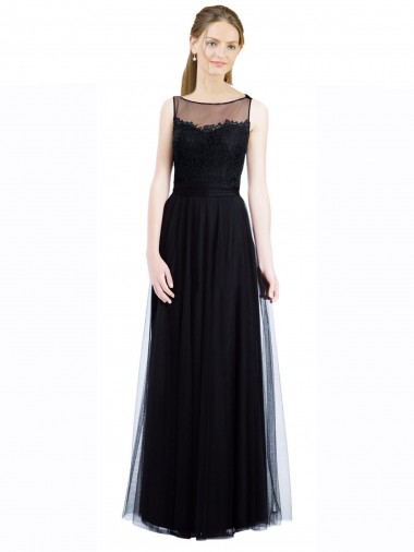 Shop Full Length Tulle Bridesmaid Dress with Lace Bodice and Soft Tulle Illusion Top Montreal