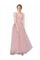Long Floor Length Wide Strap Plunge Cross Over Neckline Tulle Bridesmaid Dress