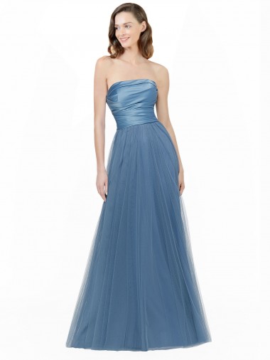 Shop Long Strapless Bridesmaid Dress with Soft Tulle Overlay Montreal