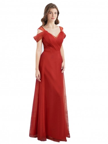 Shop Cold Shoulder Pleated Wrap Tulle Bridesmaid Dress with Low V-Back Montreal