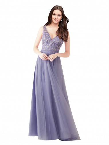Shop Sweetheart Tulle Bridesmaid Dress with Fully Embroidered V-Neck Bodice Montreal