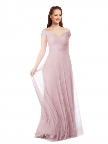 Shop Off the Shoulder Long A-Line Tulle Bridesmaid Dress Montreal