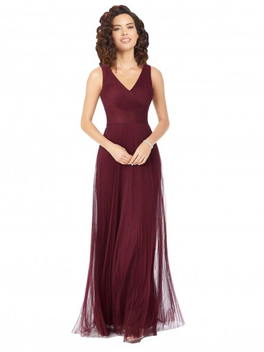 Shop Long A-Line V-Neck Tulle Bridesmaid Dress Montreal