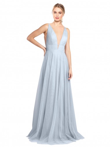 Shop Plunging Deep V-Neck Long Tulle Bridesmaid Dress with V-Back Montreal