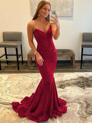 Shop Sweetheart Sleeveless Long Sweep Train Velvet Sequin Prom Dress Montreal