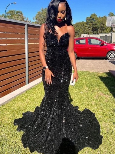 Shop Mermaid Sweetheart Sleeveless Long Floor Length Velvet Sequin Prom Dress Montreal