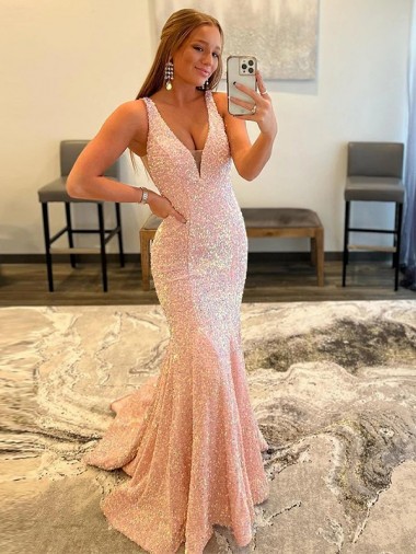 Shop Deep V-Neck Sleeveless Long Low Back Velvet Sequin Prom Dress Montreal