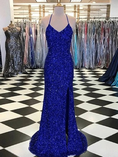 Shop V-Neck Sleeveless Long Velvet Sequin Prom Dress Montreal
