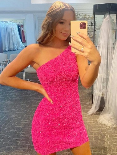 Shop Short One Shoulder Sleeveless Velvet Sequin Prom Dress Montreal