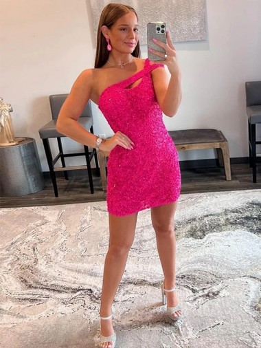 Shop Velvet Sequin One Shoulder Sleeveless Short Prom Dress Montreal