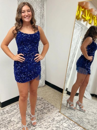 Shop Spaghetti Straps Backless Sleeveless Short Velvet Sequin Prom Dress Montreal