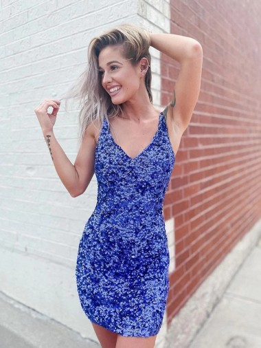 Shop Short Velvet Sequin V-Neck Sleeveless Prom Dress Montreal