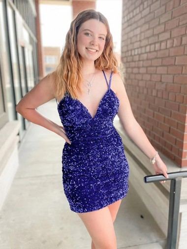 Shop Sleeveless Short Velvet Sequin V-Neck Prom Dress Montreal