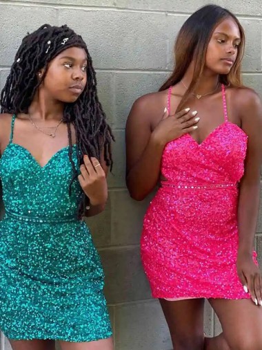 Shop V-Neck Sleeveless Short Velvet Sequin Cocktail Dress Montreal