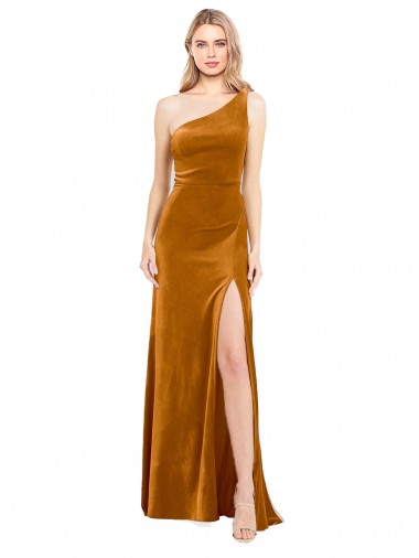 Shop Sleek One Shoulder Long Formal Velvet Bridesmaid Dress / Prom Dress Montreal