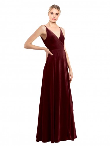 Shop Faux Wrap V-Neck Sleek Long Formal Velvet Bridesmaid Dress / Prom Dress Montreal